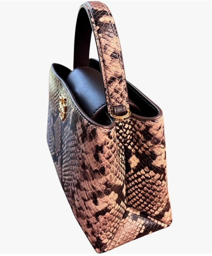Tory Burch Britten Mini Satchel, Snake Embossed Leather, Brown and Beige Pattern