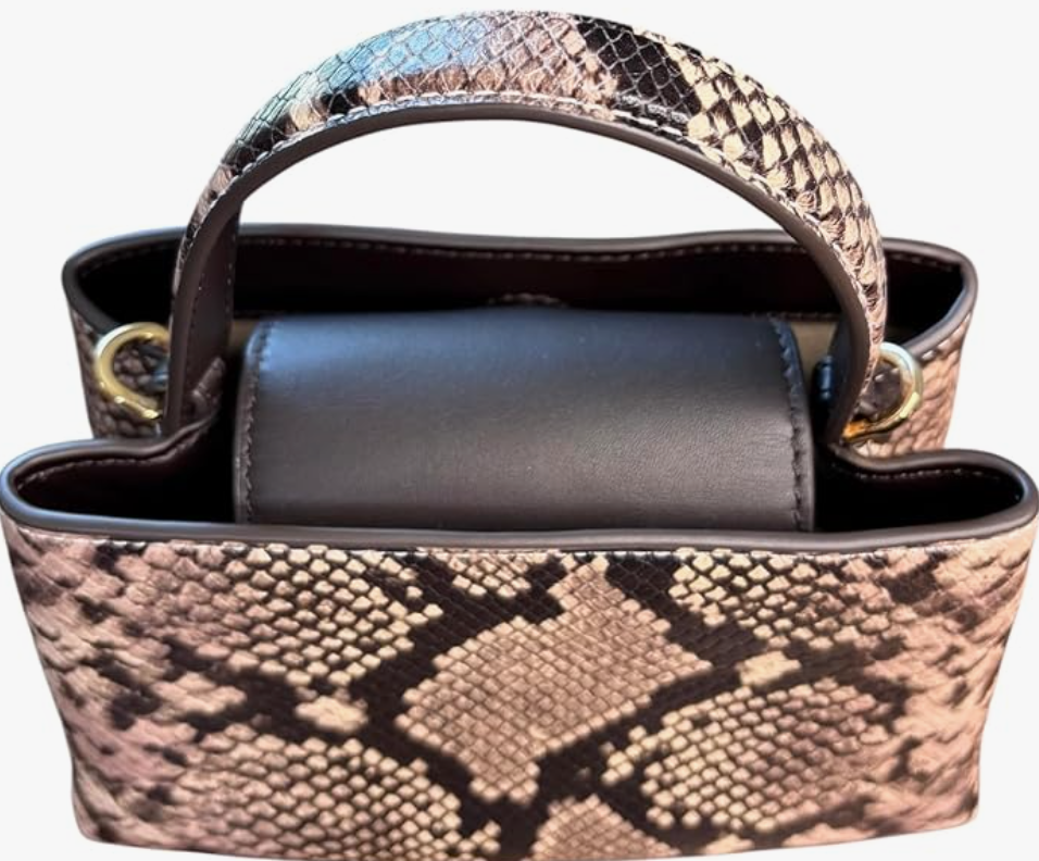 Tory Burch Britten Mini Satchel, Snake Embossed Leather, Brown and Beige Pattern