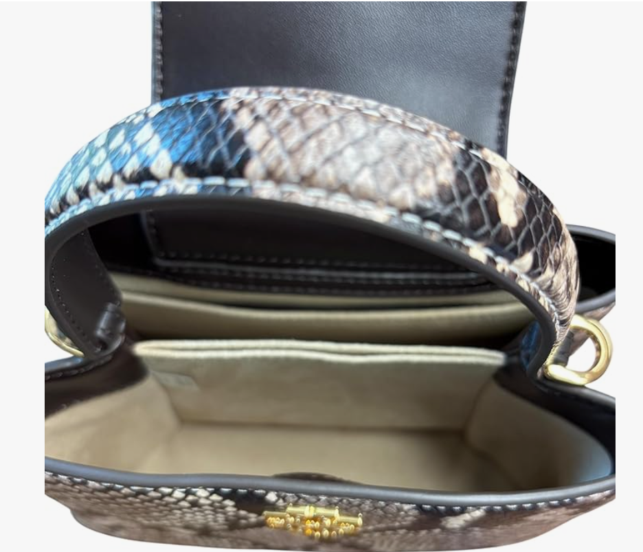 Tory Burch Britten Mini Satchel, Snake Embossed Leather, Brown and Beige Pattern