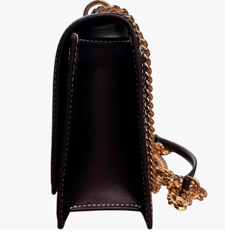 Tory Burch Emerson Canvas Shoulder Bag, Black Leather Trim, Gold Chain Strap, 10