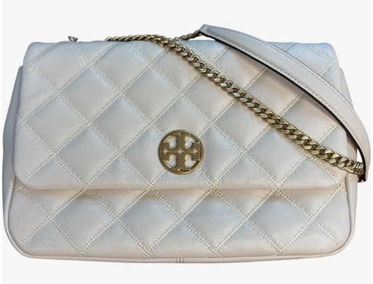 Tory Burch Willa Shoulder Bag New Brie Quilted Leather Convertible Chain Strap