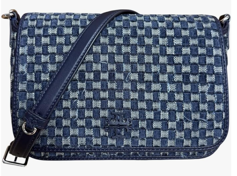 Tory Burch Denim Leather Thea Flap Crossbody Shoulder Bag