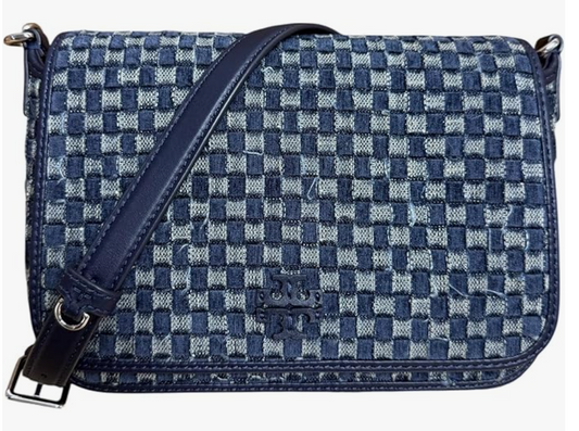 Tory Burch Denim Leather Thea Flap Crossbody Shoulder Bag