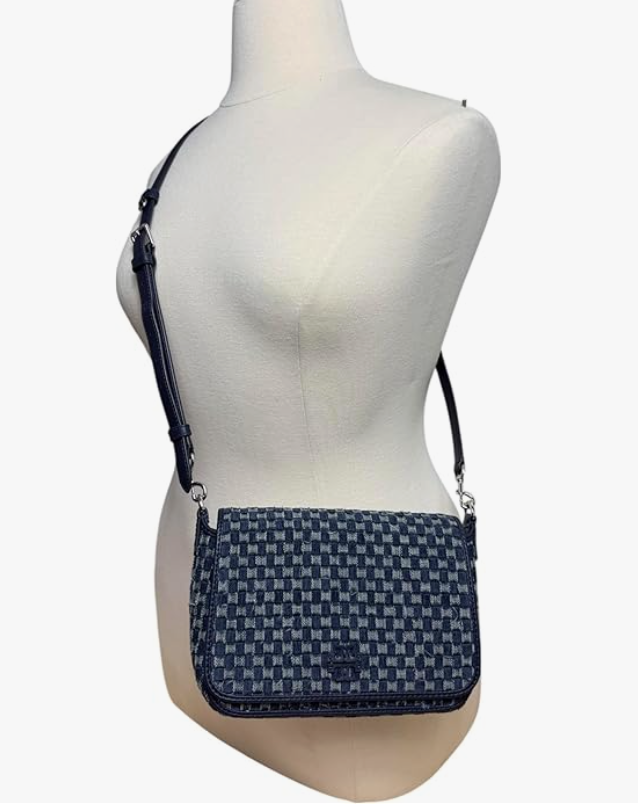 Tory Burch Denim Leather Thea Flap Crossbody Shoulder Bag