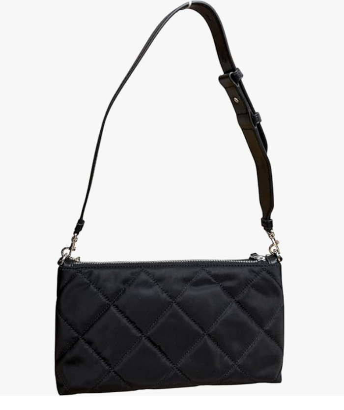 Tory Burch nwt Willa Quilted Nylon Zip Shoulder Bag Black Silver Hardware