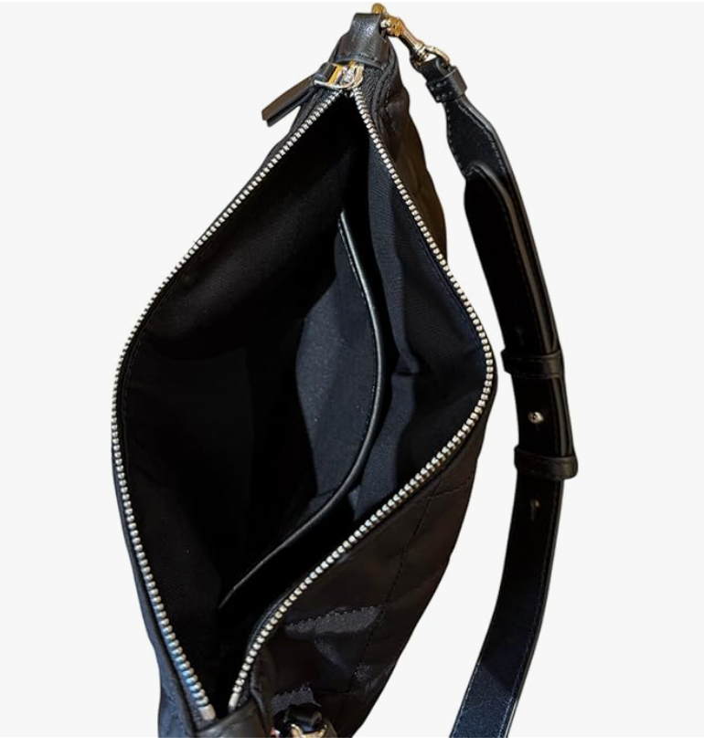 Tory Burch nwt Willa Quilted Nylon Zip Shoulder Bag Black Silver Hardware