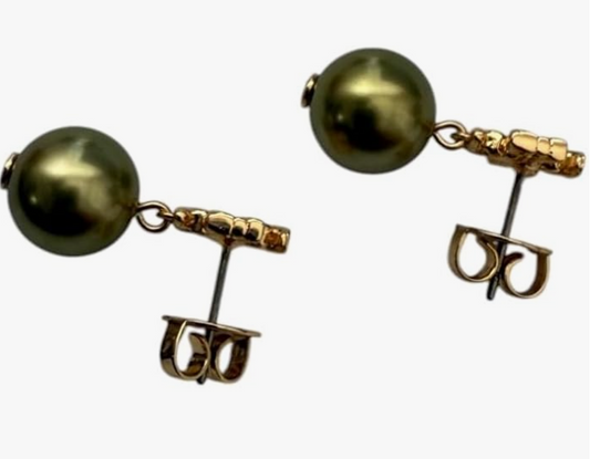 Tory Burch Textured Rope Logo Pearl Drop Earring (Gold Plated Pearl)