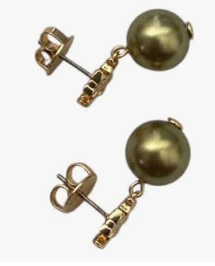 Tory Burch Textured Rope Logo Pearl Drop Earring (Gold Plated Pearl)