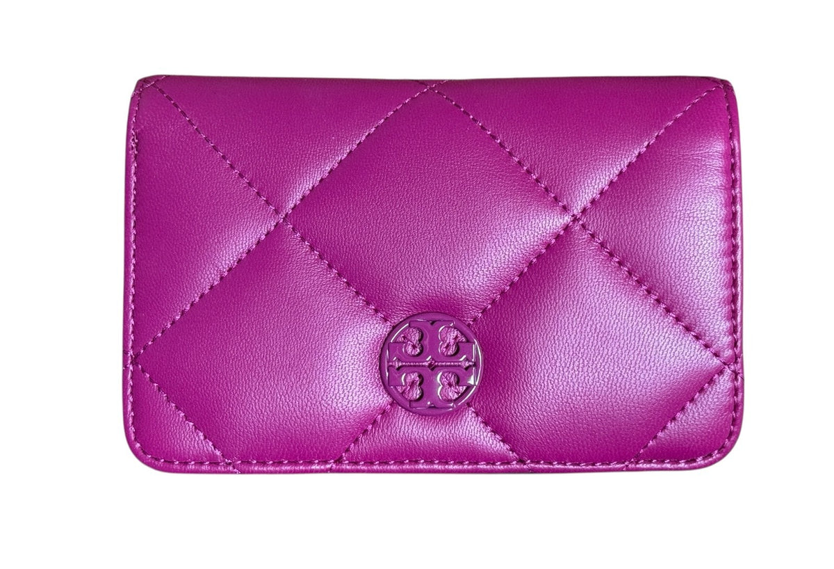 Tory Burch Willa Soft Quilt Medium Leather Wallet, Fuchsia, Diamond Stitched NEW