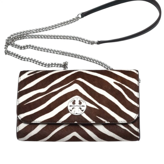 New TORY BURCH WILLA HAIRCALF CHAIN Wallet Crossbody In Zebra