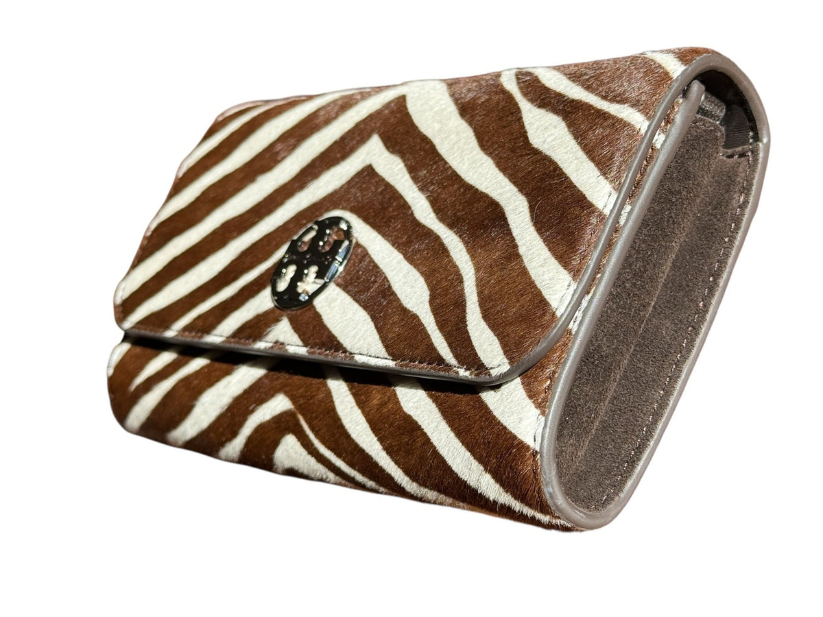 New TORY BURCH WILLA HAIRCALF CHAIN Wallet Crossbody In Zebra