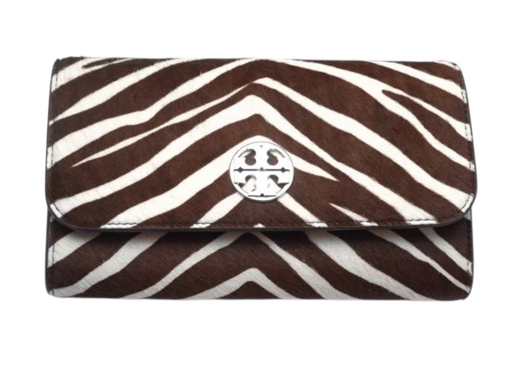 New TORY BURCH WILLA HAIRCALF CHAIN Wallet Crossbody In Zebra