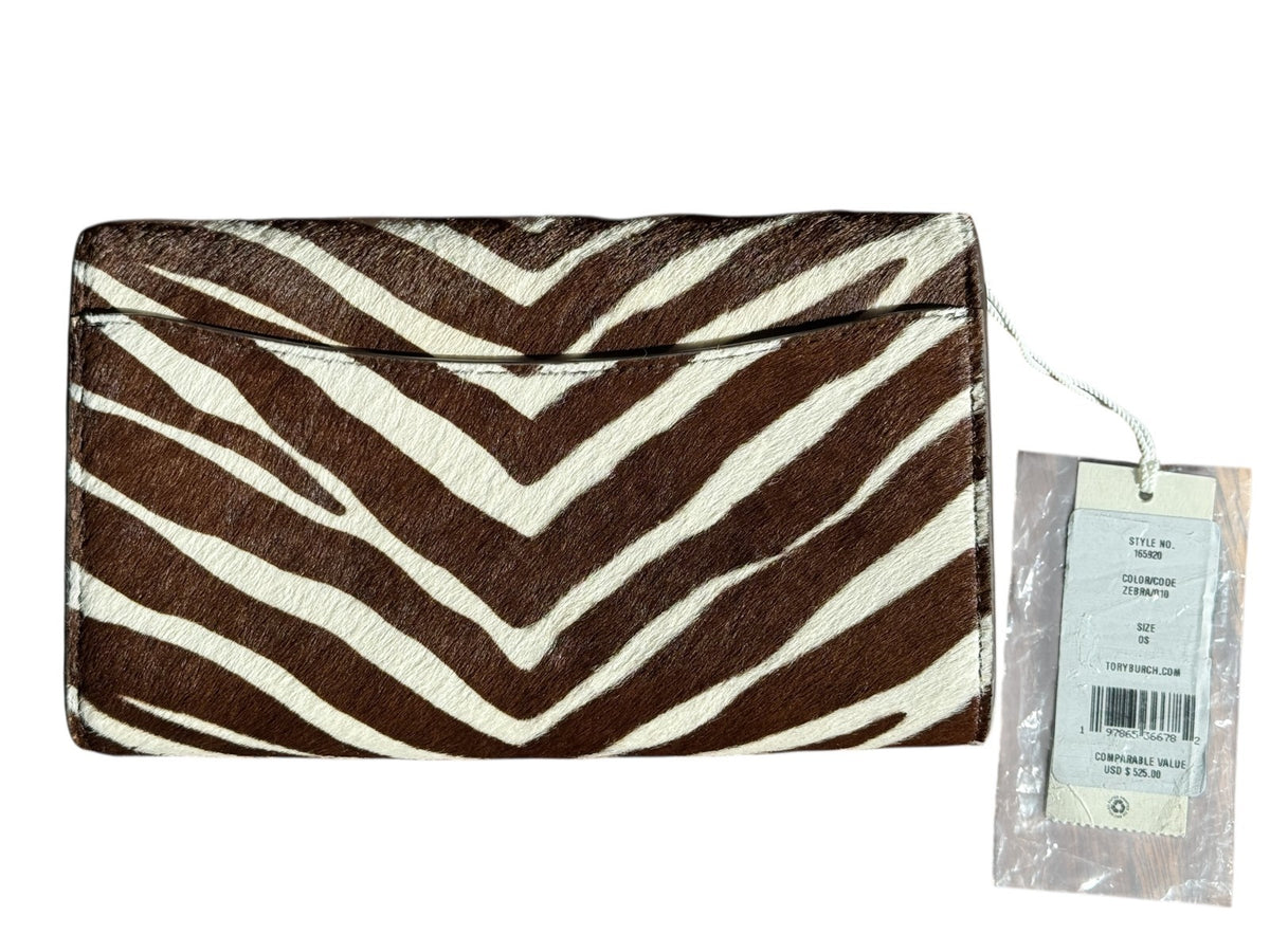 New TORY BURCH WILLA HAIRCALF CHAIN Wallet Crossbody In Zebra