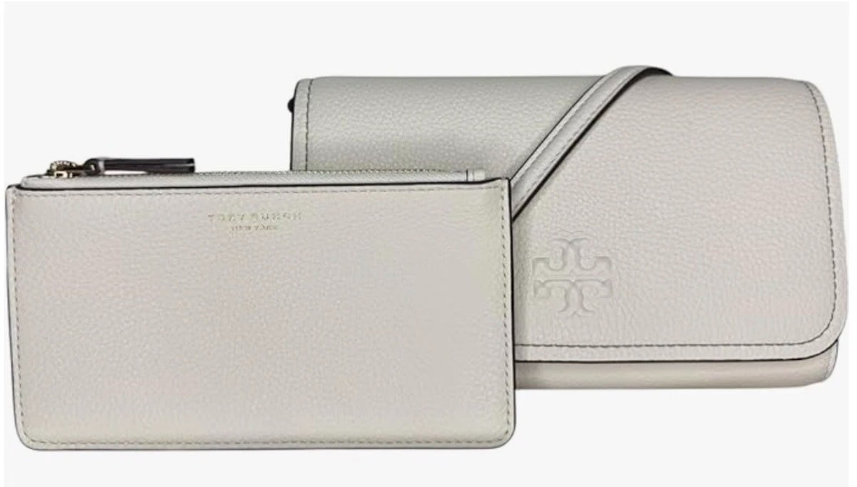 Tory Burch Thea Pebbled Leather With Gold-tone Hardware Crossbody & Wallet White