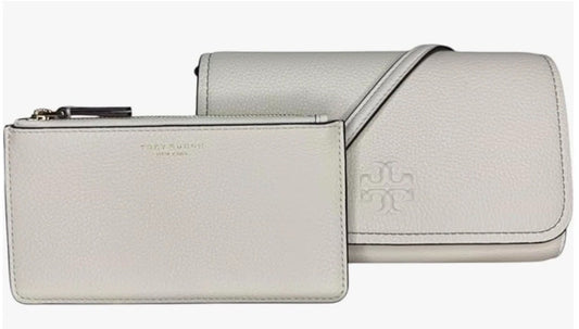 Tory Burch Thea Pebbled Leather With Gold-tone Hardware Crossbody & Wallet White