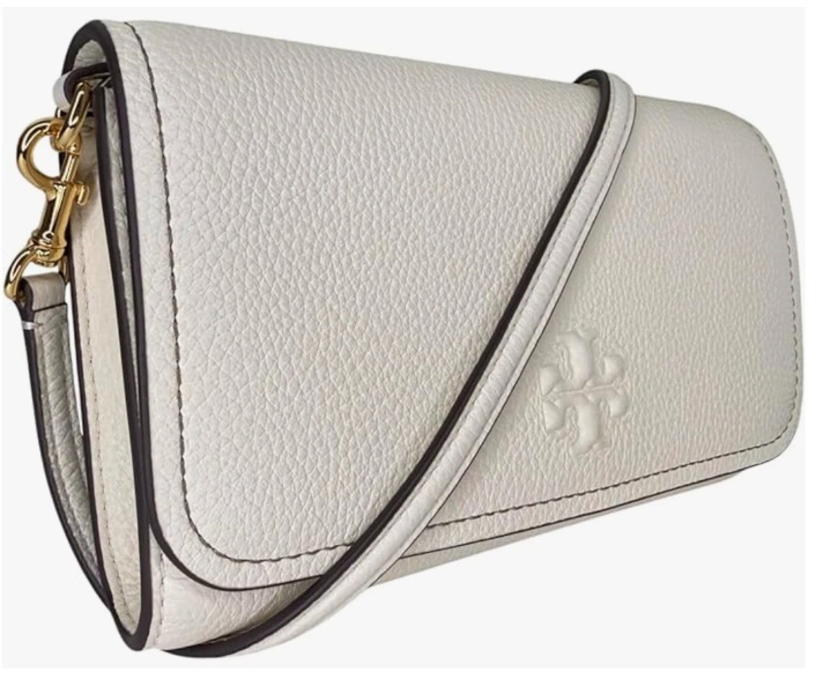 Tory Burch Thea Pebbled Leather With Gold-tone Hardware Crossbody & Wallet White