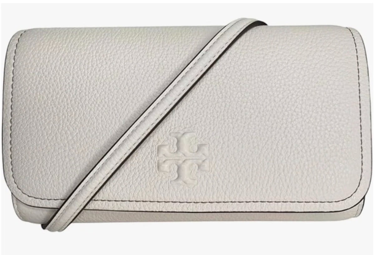 Tory Burch Thea Pebbled Leather With Gold-tone Hardware Crossbody & Wallet White