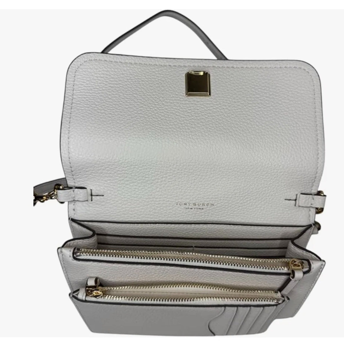 Tory Burch Thea Pebbled Leather With Gold-tone Hardware Crossbody & Wallet White
