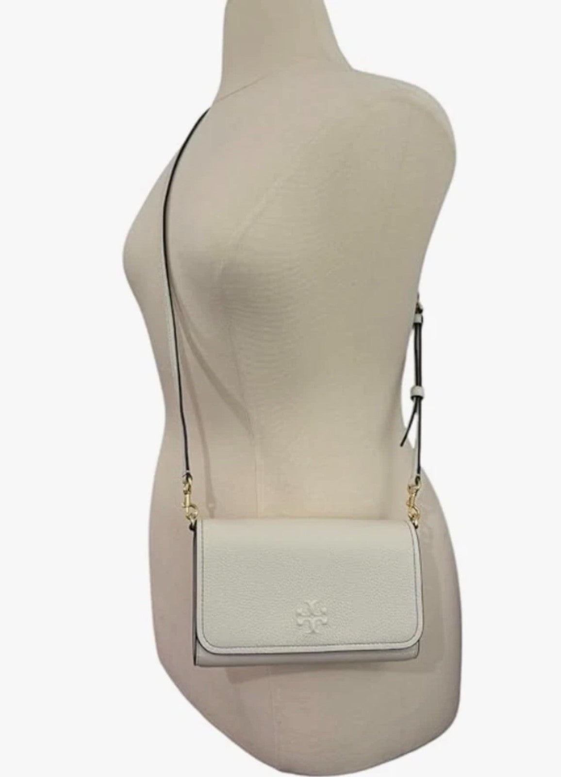 Tory Burch Thea Pebbled Leather With Gold-tone Hardware Crossbody & Wallet White
