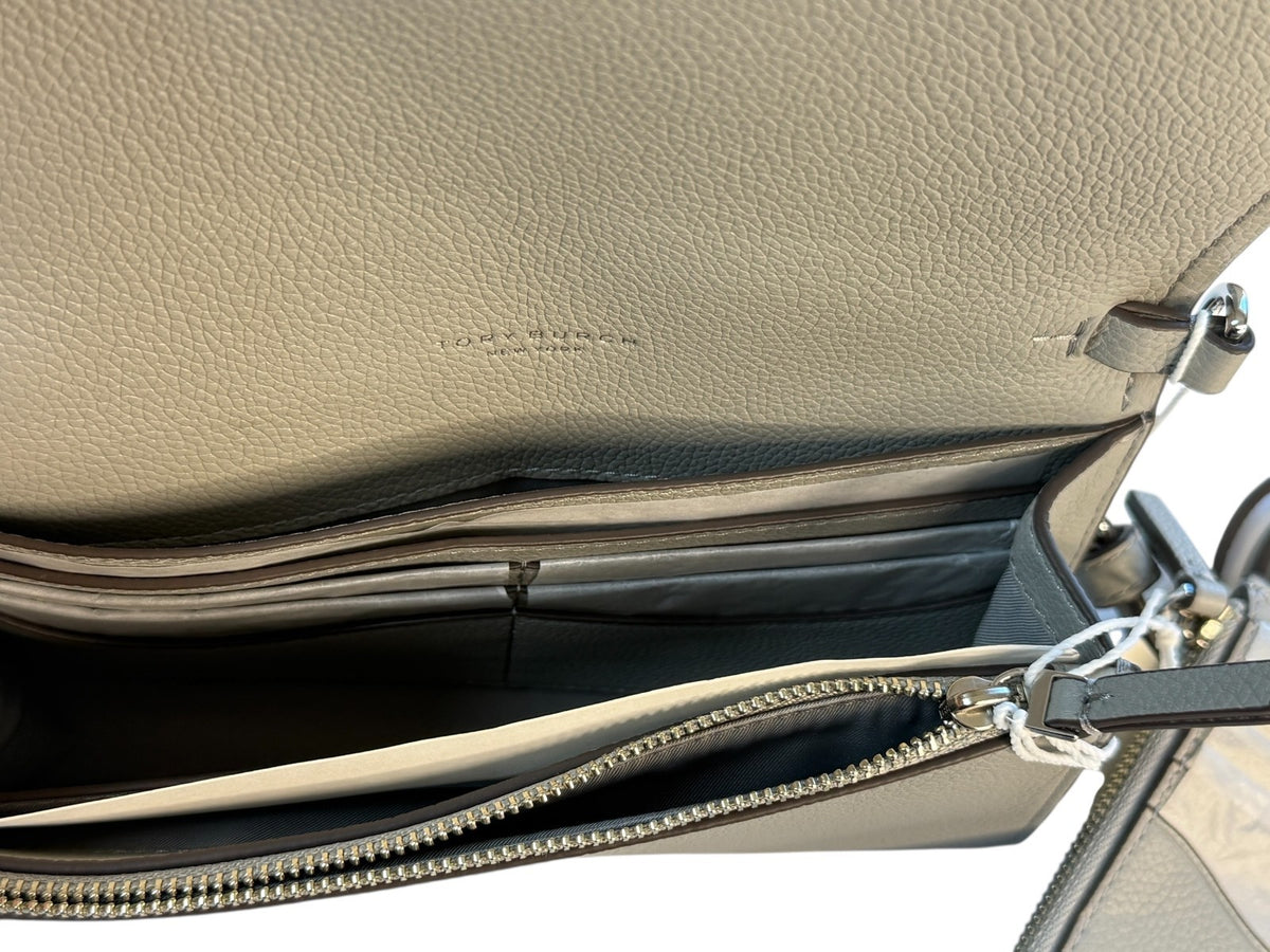 Tory Burch Thea Pebbled Leather w Silver tone Hardware Crossbody & Wallet Grey