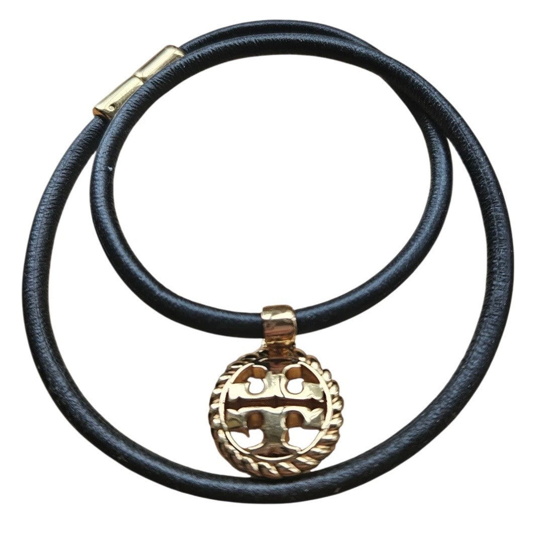 TORY BURCH 13" Rope Logo Wrap Bracelet Black Leather NWT