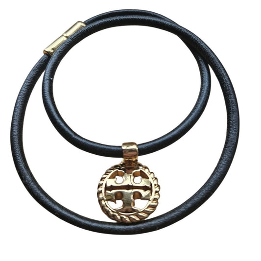 TORY BURCH 13" Rope Logo Wrap Bracelet Black Leather NWT