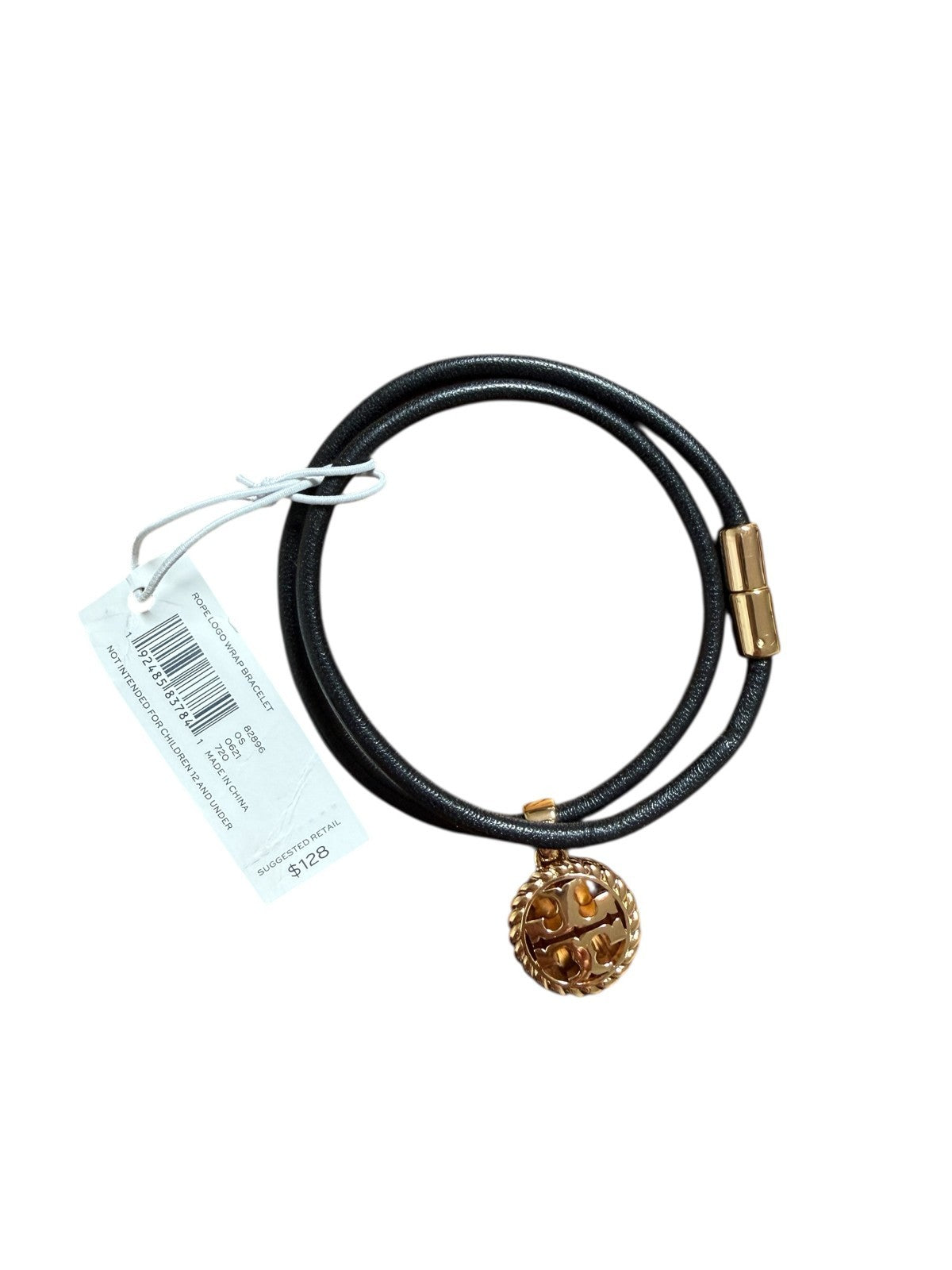 TORY BURCH 13" Rope Logo Wrap Bracelet Black Leather NWT