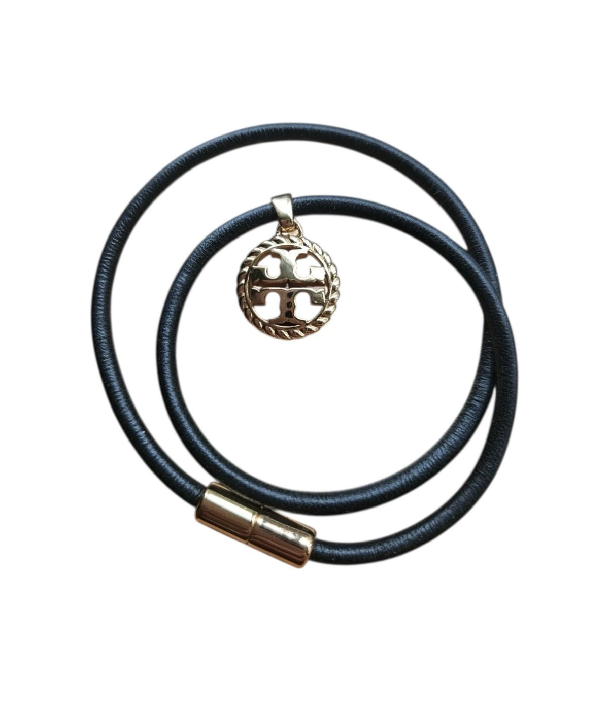 TORY BURCH 13" Rope Logo Wrap Bracelet Black Leather NWT