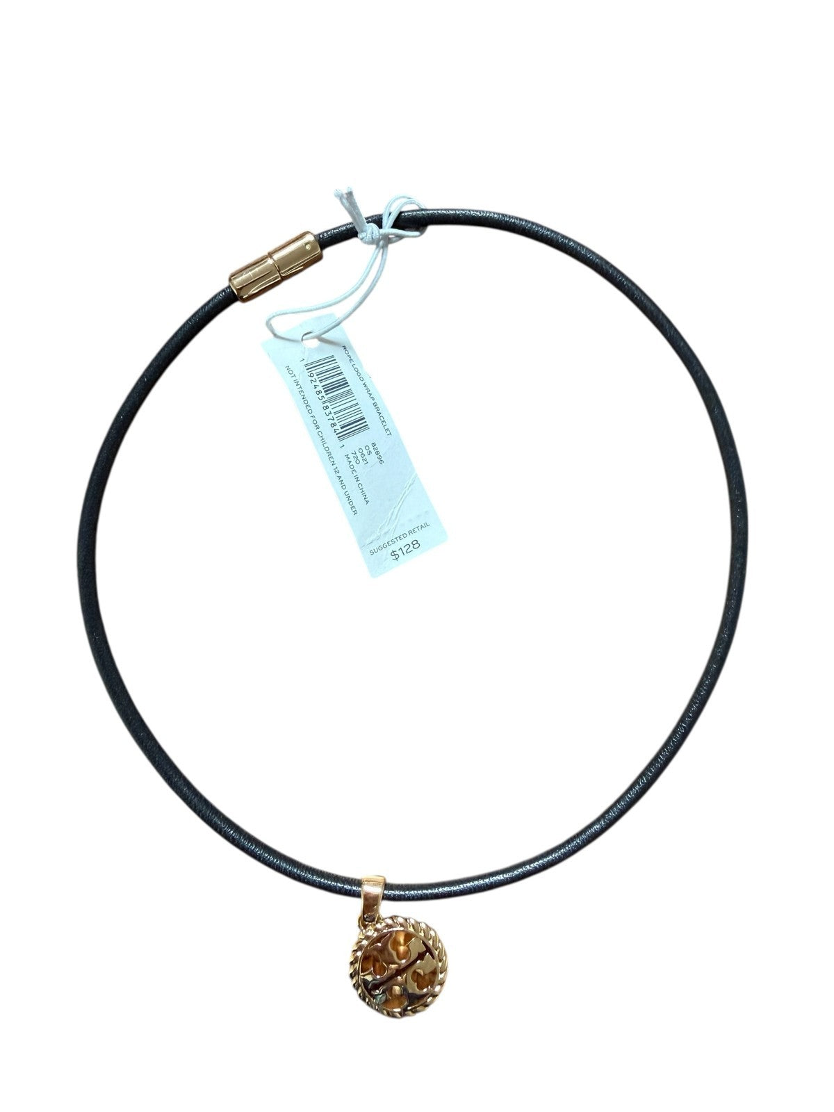 TORY BURCH 13" Rope Logo Wrap Bracelet Black Leather NWT