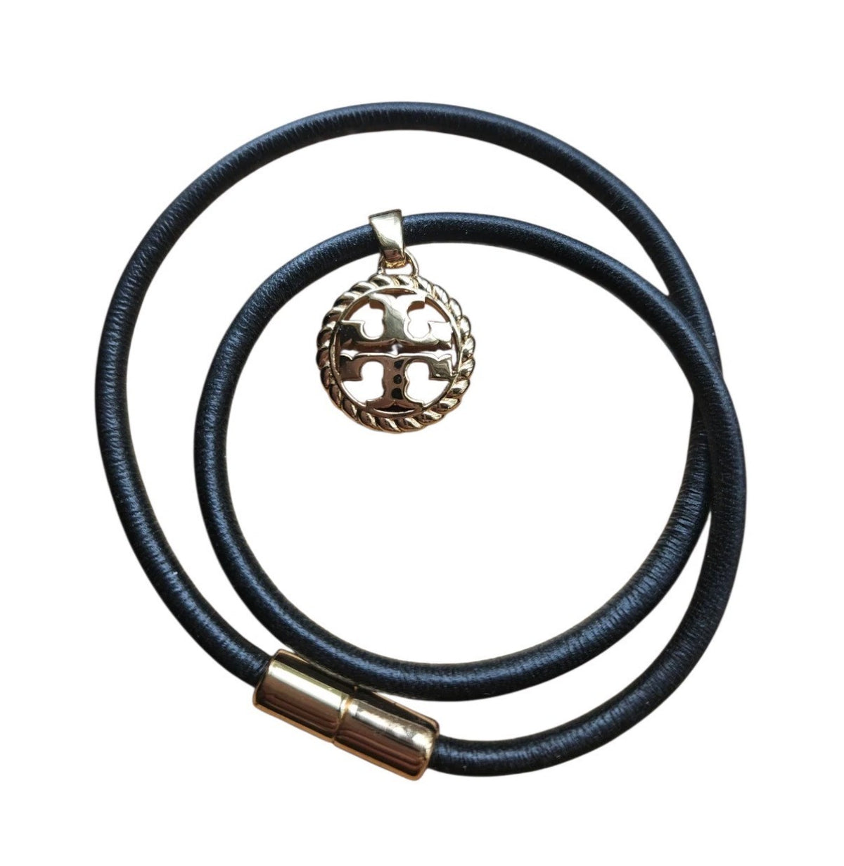 TORY BURCH 13" Rope Logo Wrap Bracelet Black Leather NWT