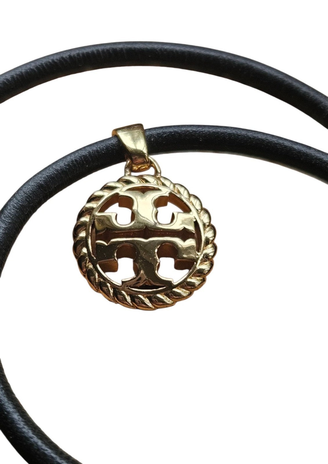 TORY BURCH 13" Rope Logo Wrap Bracelet Black Leather NWT