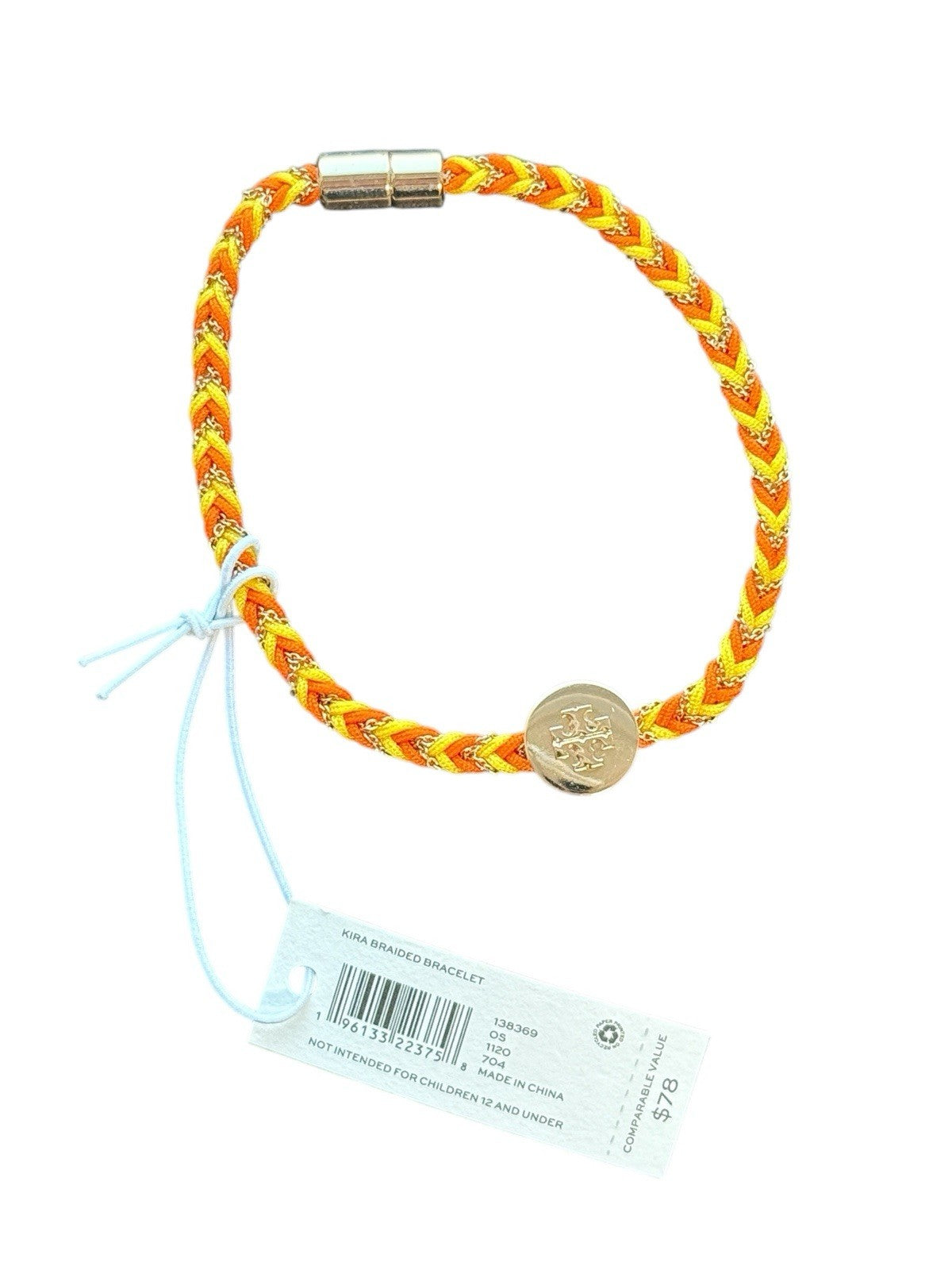 Tory Burch Kira Braided Bracelet Orange Yellow NWT MSRP $78