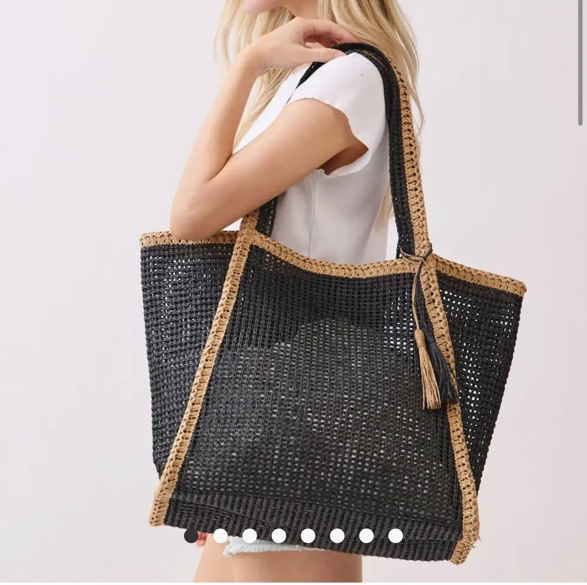 Stylinè Two Tone Woven Straw Tote Bag BLACK