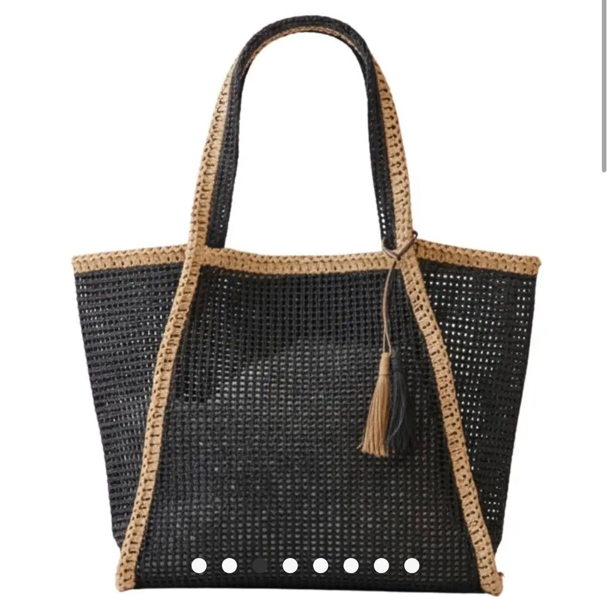Stylinè Two Tone Woven Straw Tote Bag BLACK