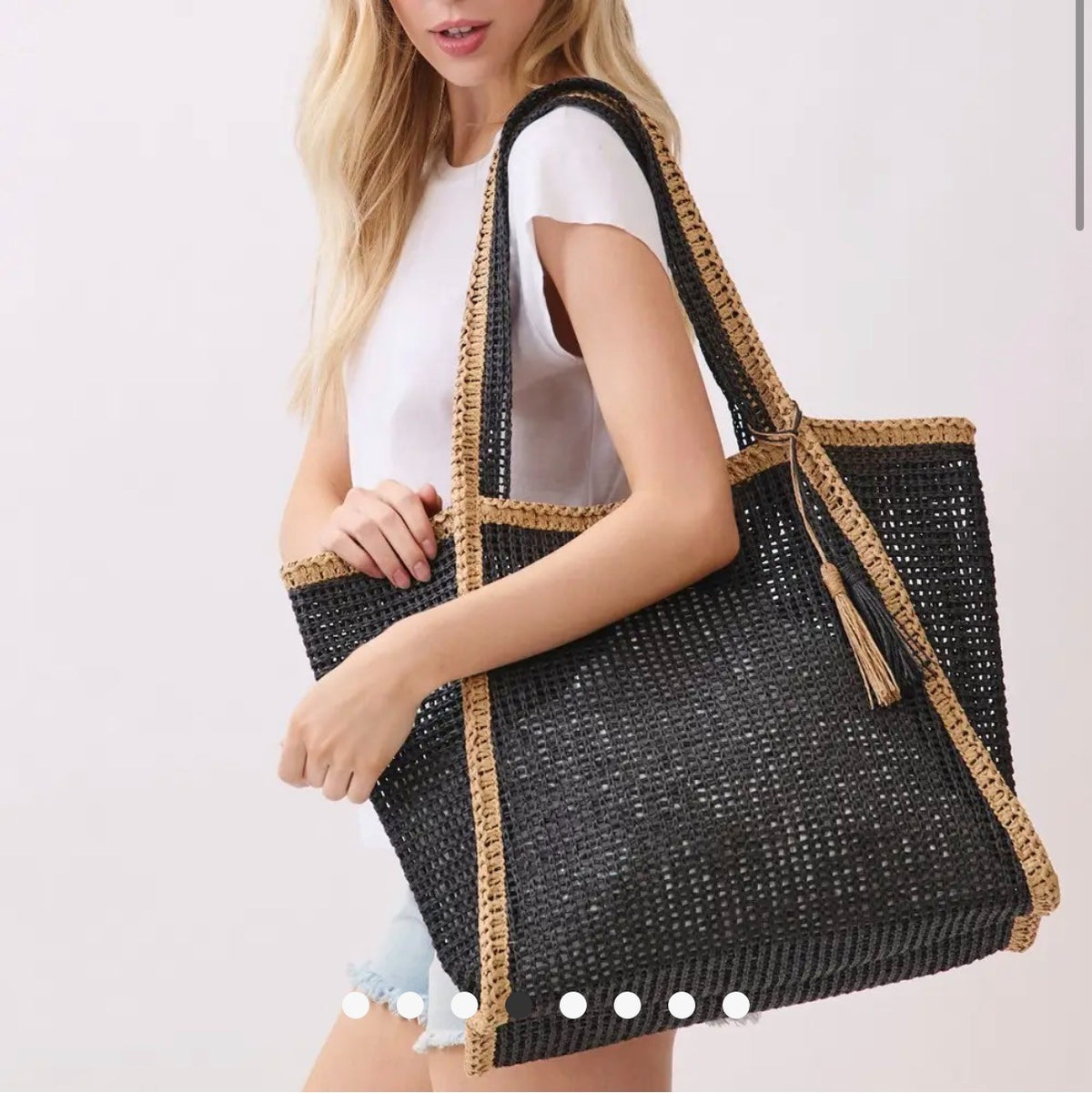 Stylinè Two Tone Woven Straw Tote Bag MINT