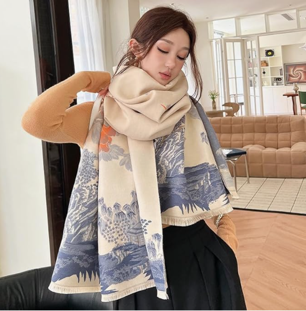 Beyond Joy Pashmina/Cashmere Substitute 100% Acrylic Shawl Scarf w Double sided