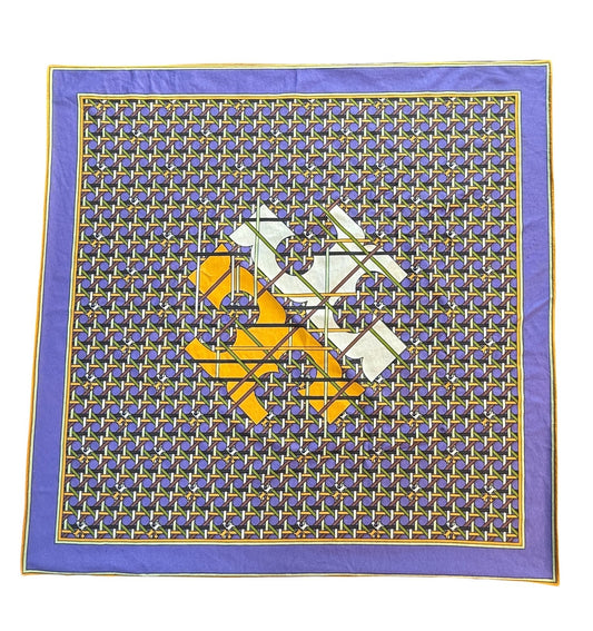 Tory Burch Basketweave Logo Cotton Jersey Neckerchief Purple 24"x24"
