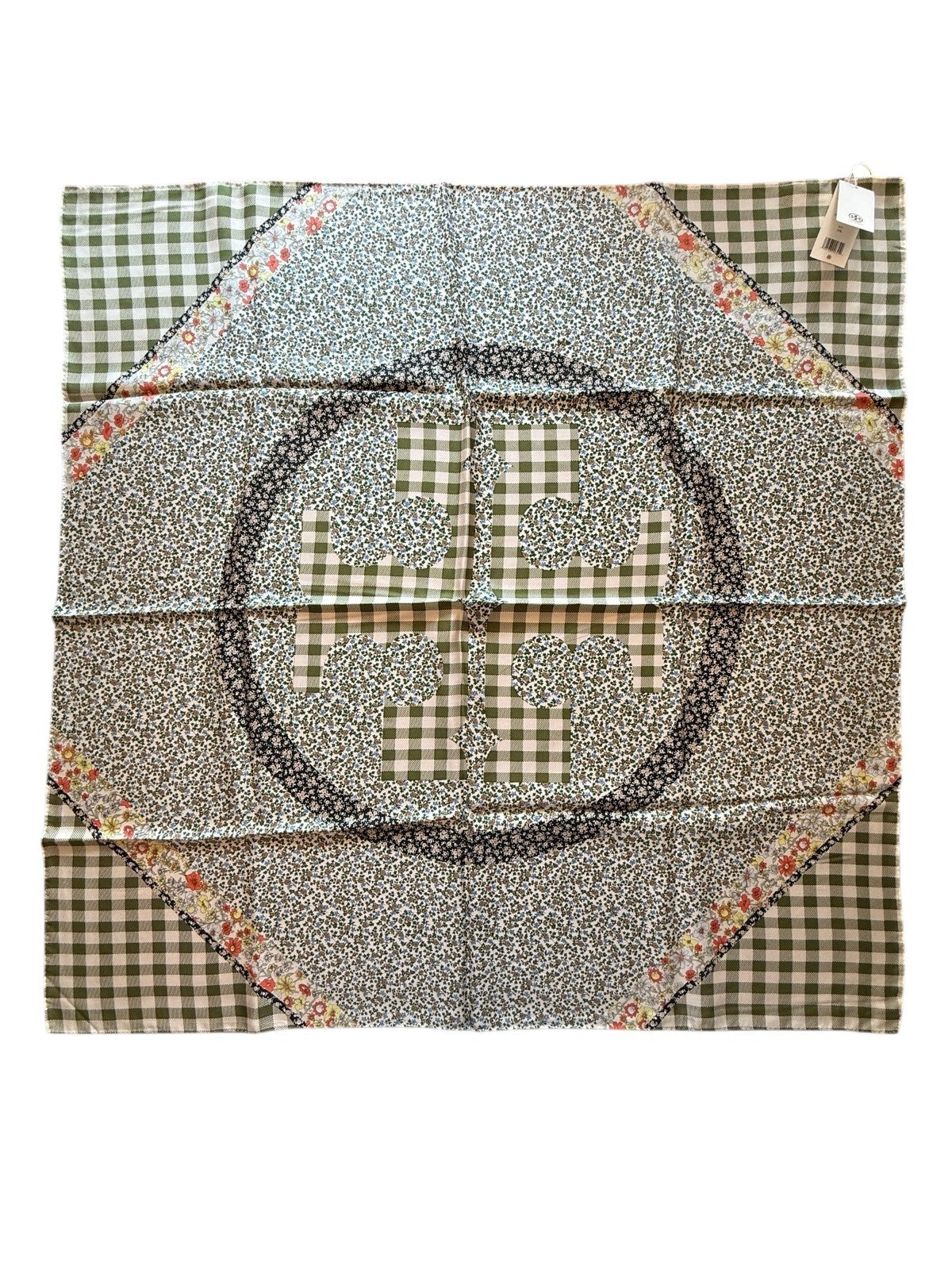 Tory Burch Patchwork Silk Square Green Multi 36"x36" NWT