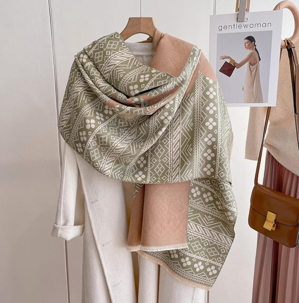 Beyond Joy Pashmina/Cashmere Substitute 100% Acrylic Shawl Scarf w Double sided