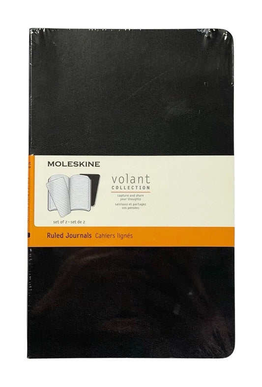 Moleskine Volant Black Set of 2 Ruled Journals 5x8.25" 96 Lined Pg