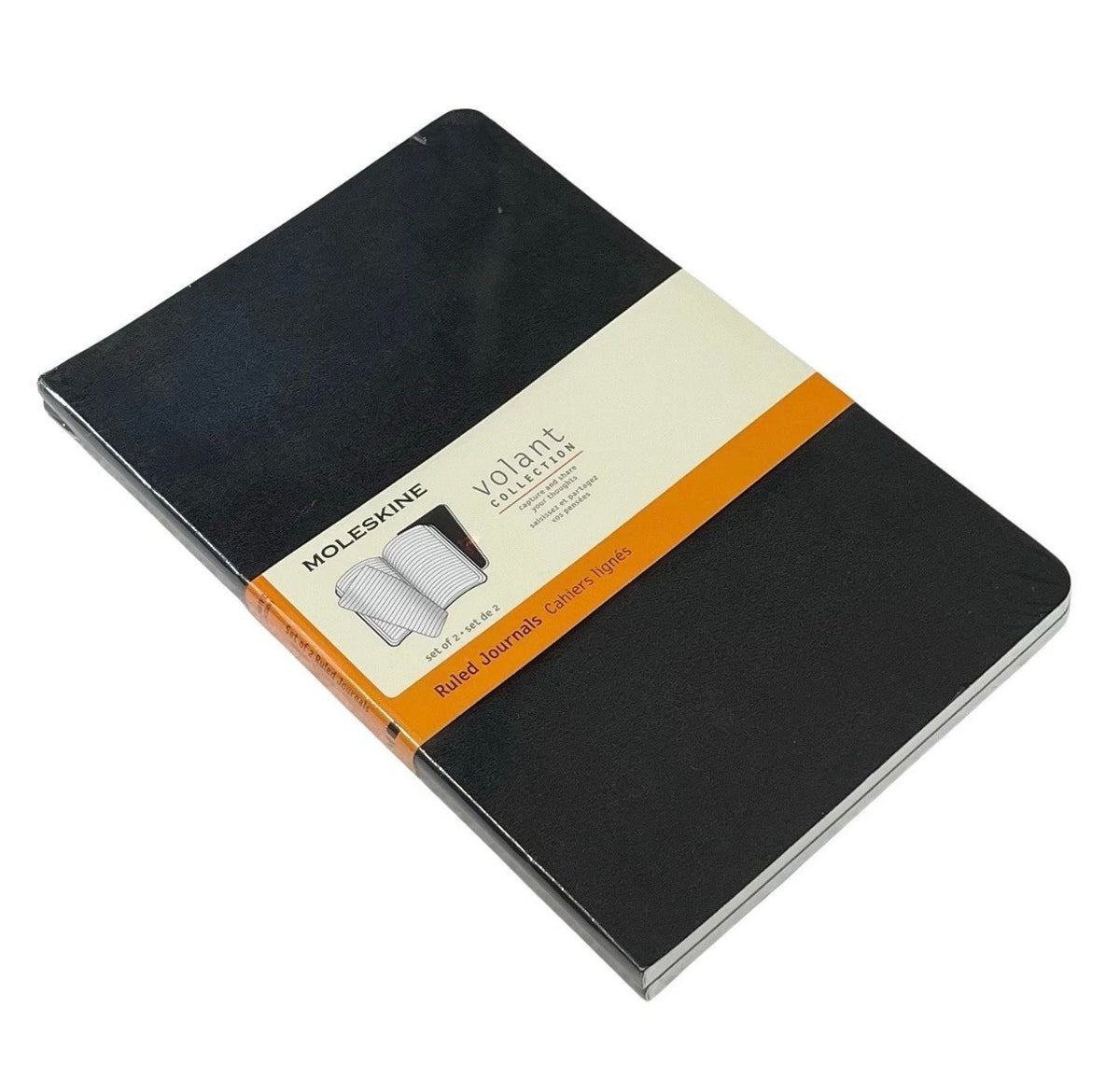 Moleskine Volant Black Set of 2 Ruled Journals 5x8.25" 96 Lined Pg