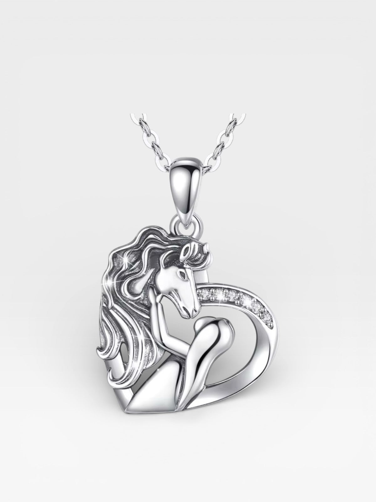 Beyond Joy 925 Sterling Silver Horse & Girl Pendant Necklace w/ Chain & Gift Box