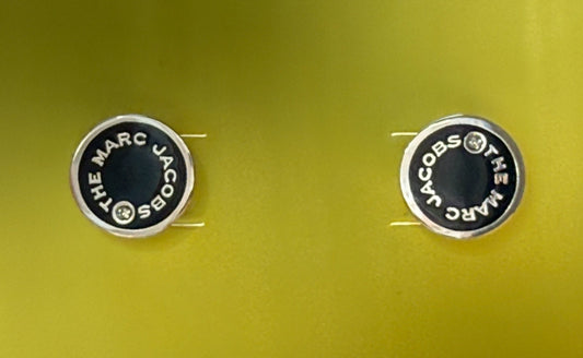 Marc Jacobs Medalion Stud Earrings Black Silver Tone NWT
