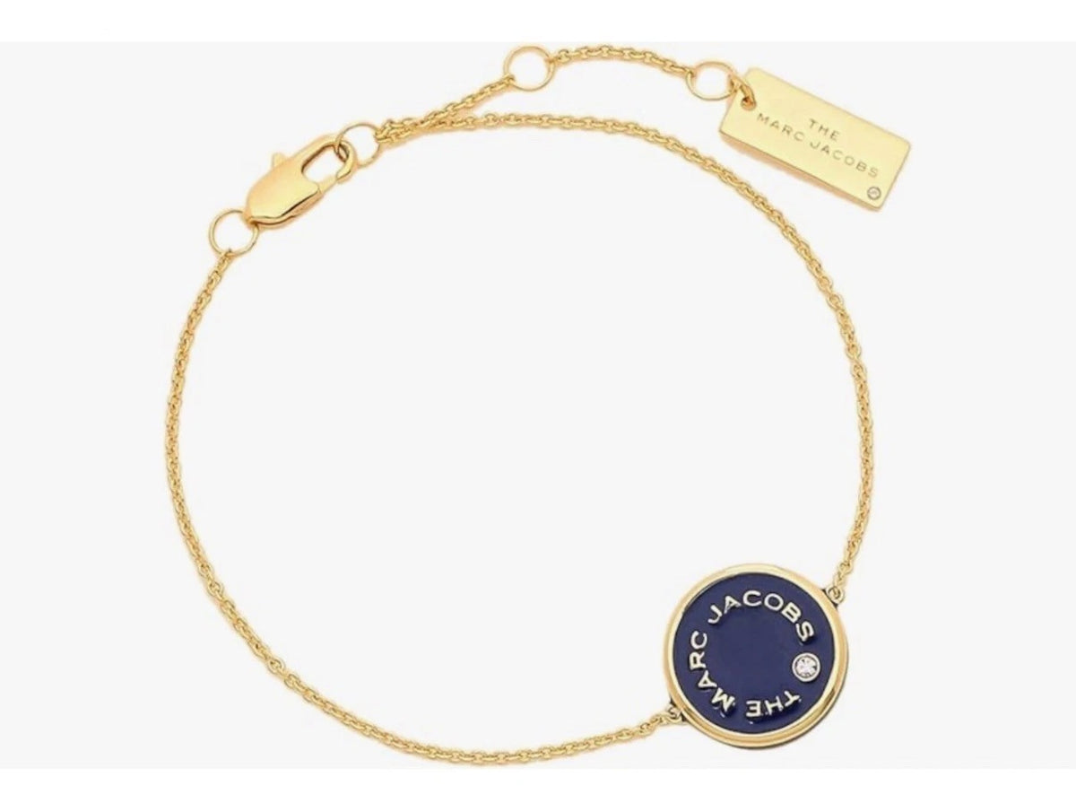 Marc Jacobs Medalion Logo Disc Enamel Bracelet Black Gold NWT