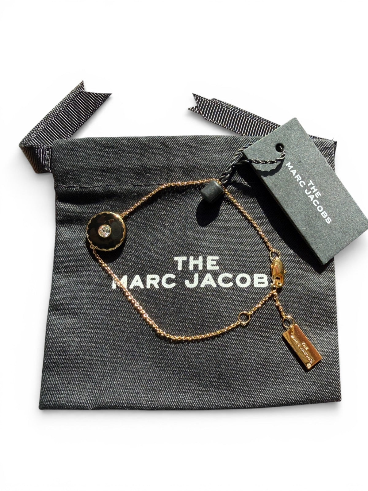 Marc Jacobs Medalion Logo Disc Enamel Bracelet Black Gold NWT