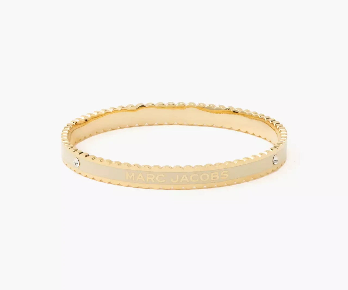 Marc Jacobs Signed Bangle Bracelet Cream Gold Round 2.75 in NWT & Pouch