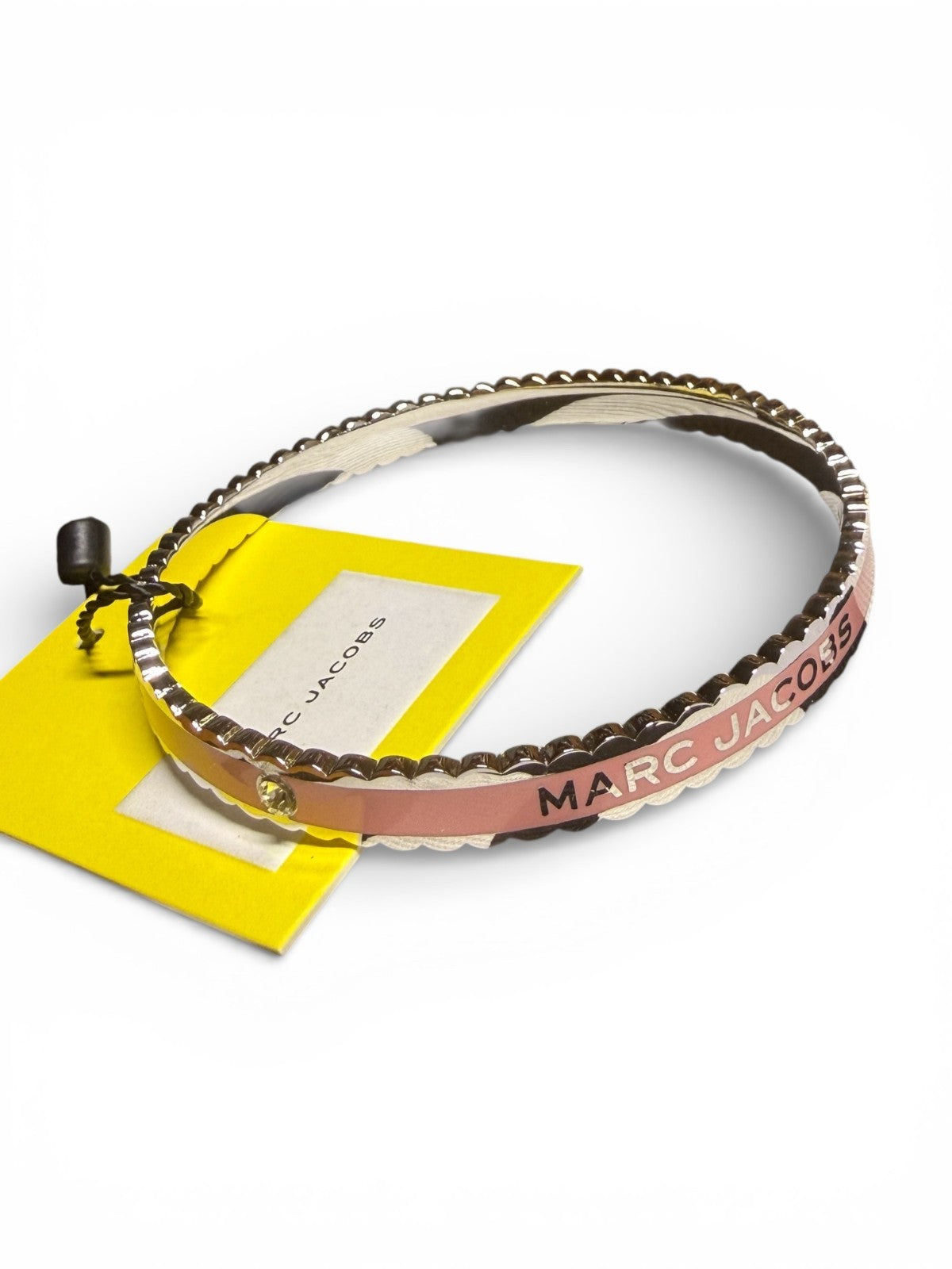 Marc Jacobs Signed Bangle Bracelet Pink Silver Round 2.75 in NWT & Pouch