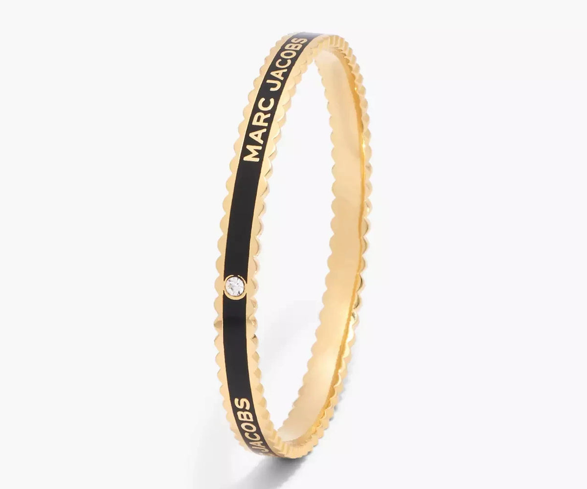 Marc Jacobs Signed Bangle Bracelet Black/Gold Round 2.75 in