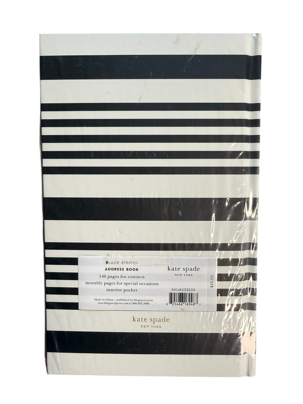 KATE SPADE "OCCASIONS AND CONTACTS" ADDRESS BOOK - Black Stripes -NEW/SEALED