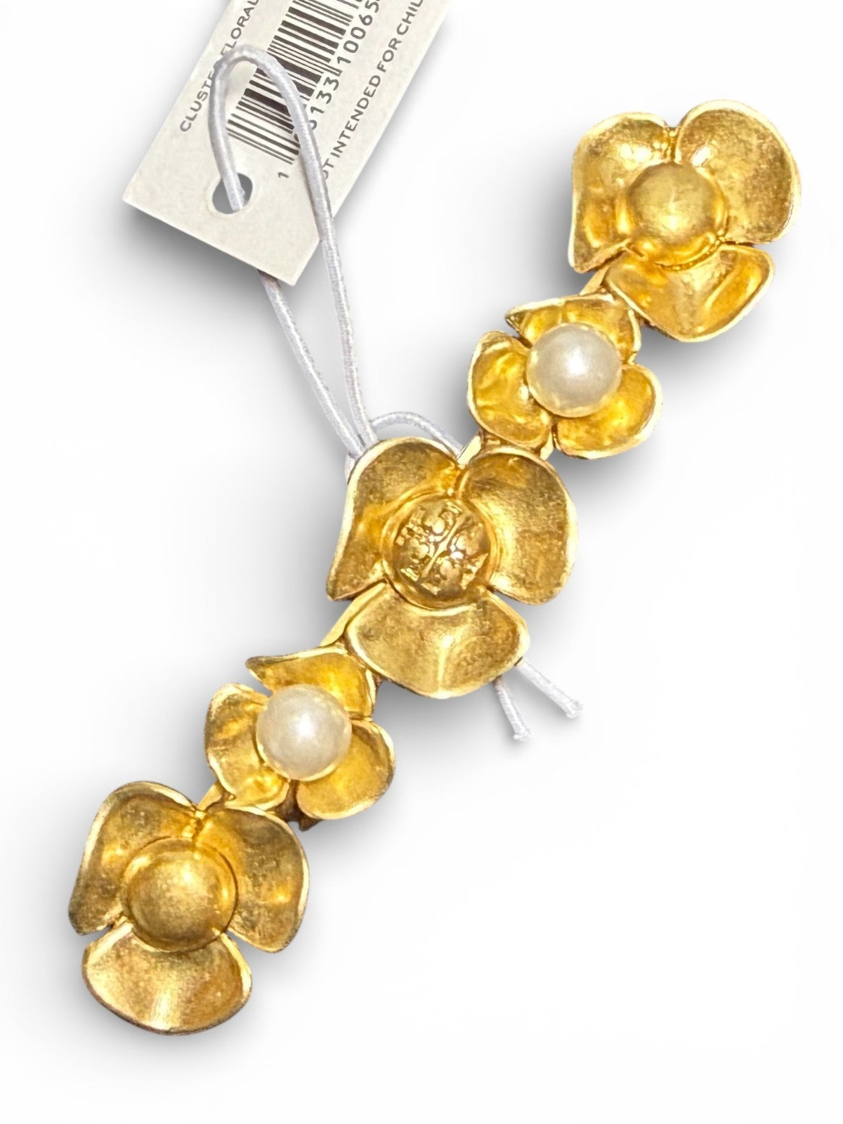 Tory Burch Cluster Floral Barette Hair Clip Gold 3" NWT MSRP $128